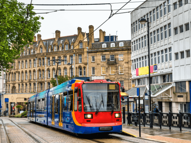 City tram at Cathedral station in Sheffield, SuperTram