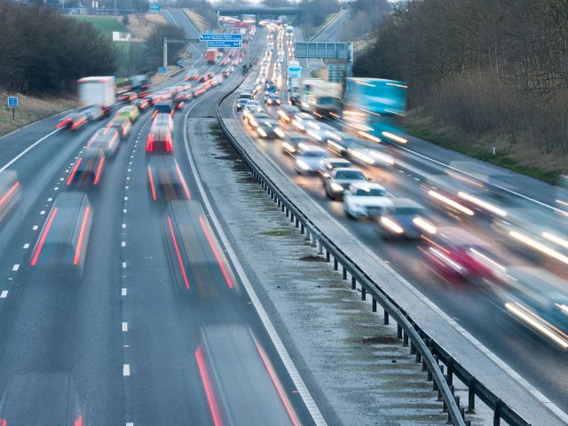 Traffic on busy motorway in North West England