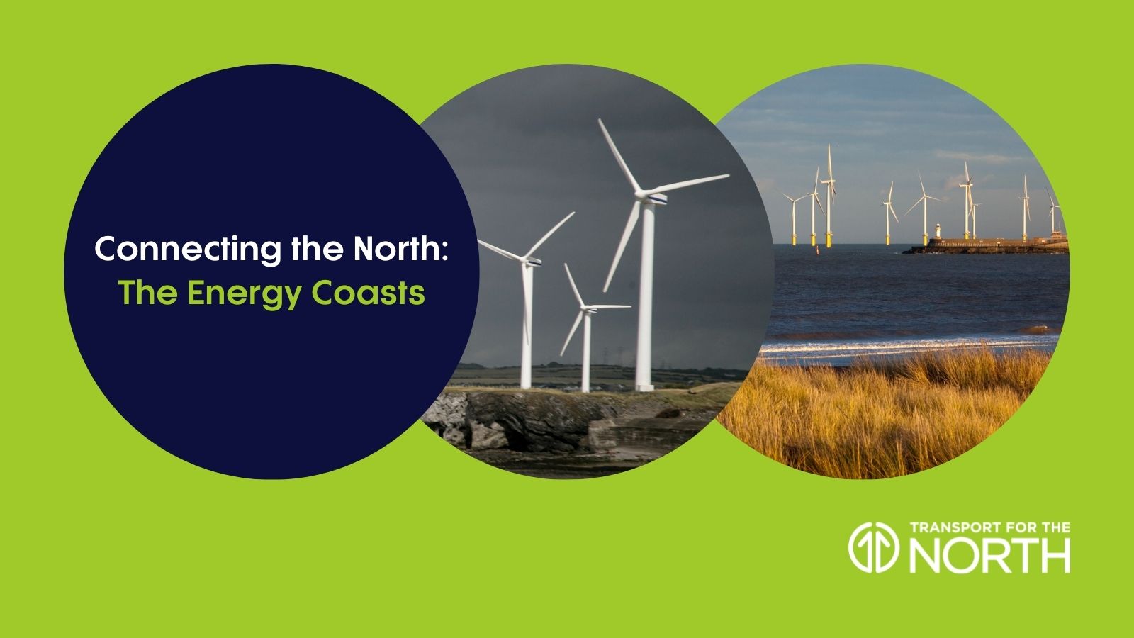 Connecting the energy Coasts banner with wind farm in Cumbria and wind farm in Teesside