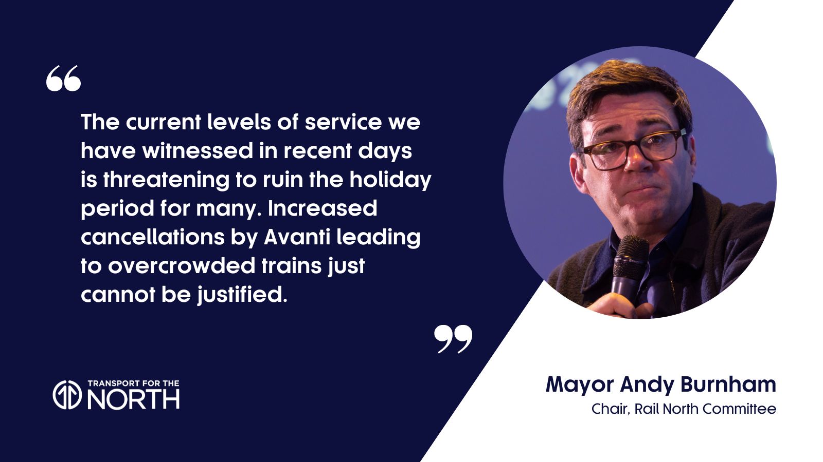 Mayor Andy Burnham talks about the Avanti service level in the North West