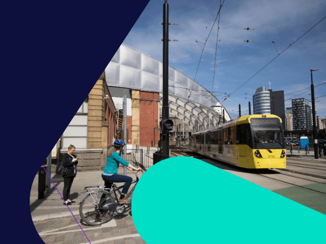 Cycling and tram Manchester