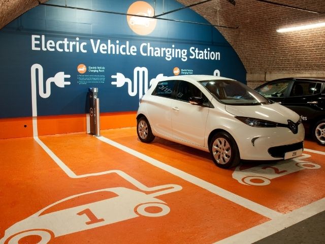 Electric vehicles charging in car park