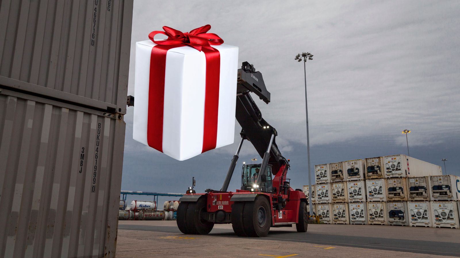 freight truck with Christmas present