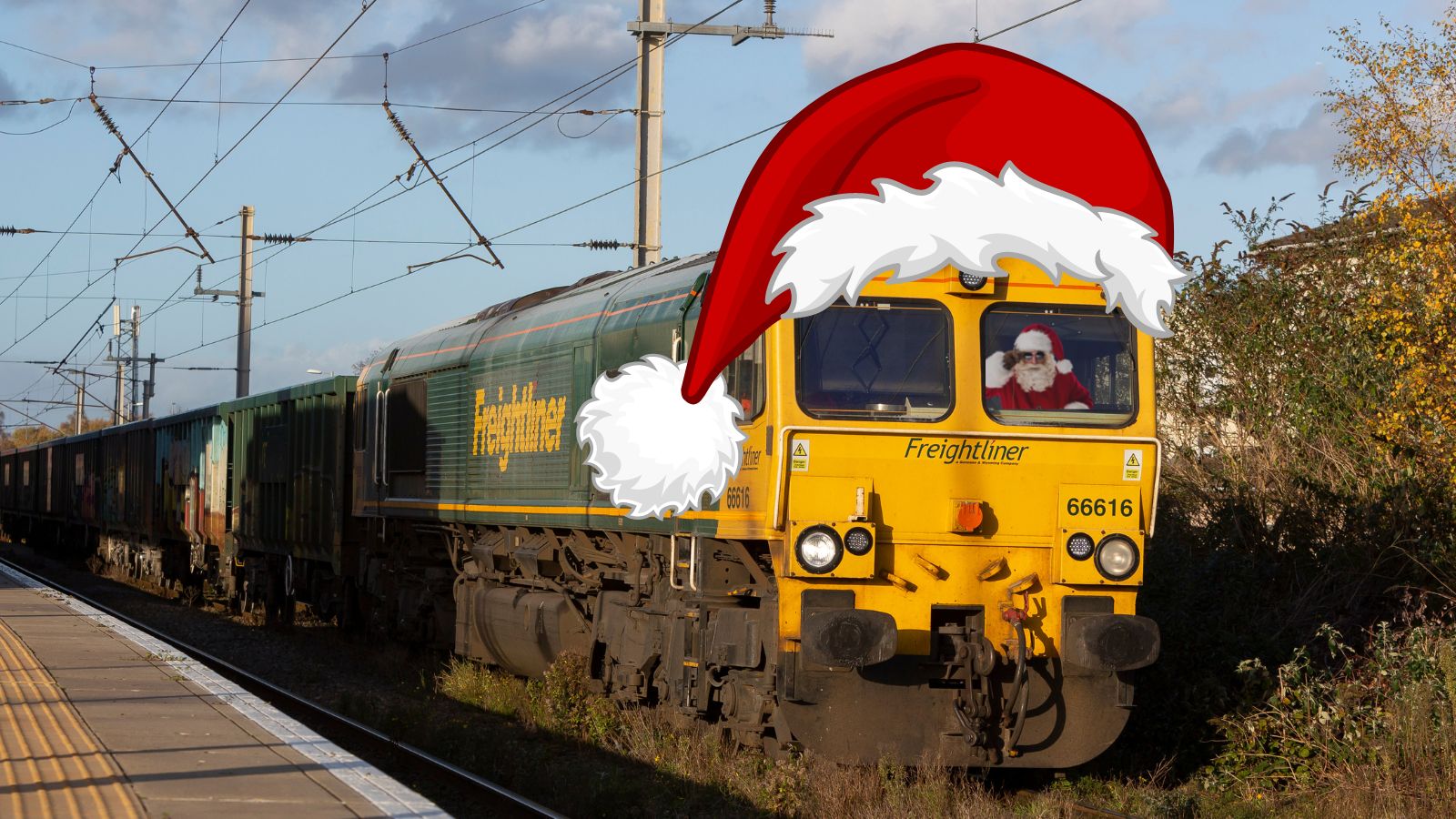 Father Christmas driving a freight train