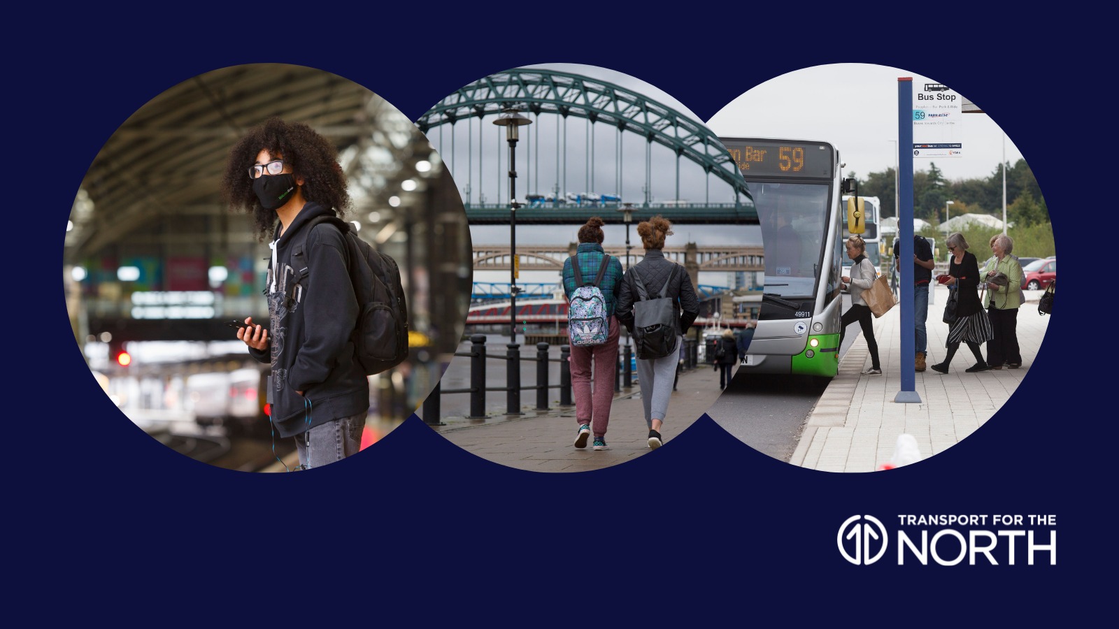 Masked male at station couple walk newcaslte bus with people