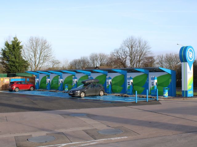 Two electric cars parked in at Wrightington