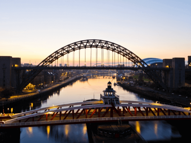 Newcastle at sunrise view over the bridges