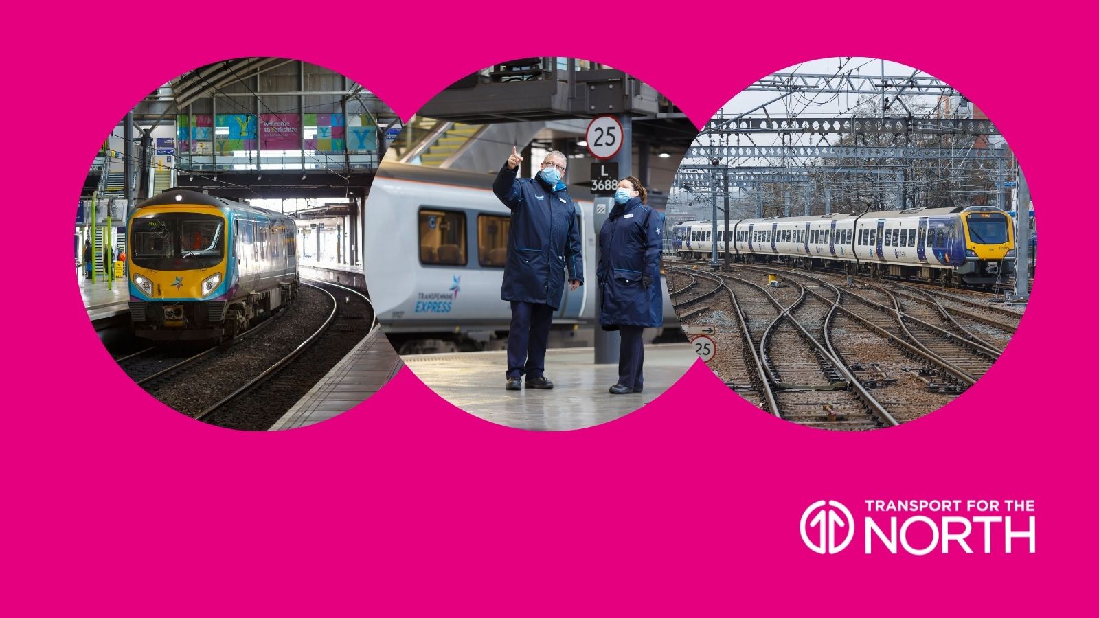 Transpennie train, TPE staff and Northern train at Leeds station