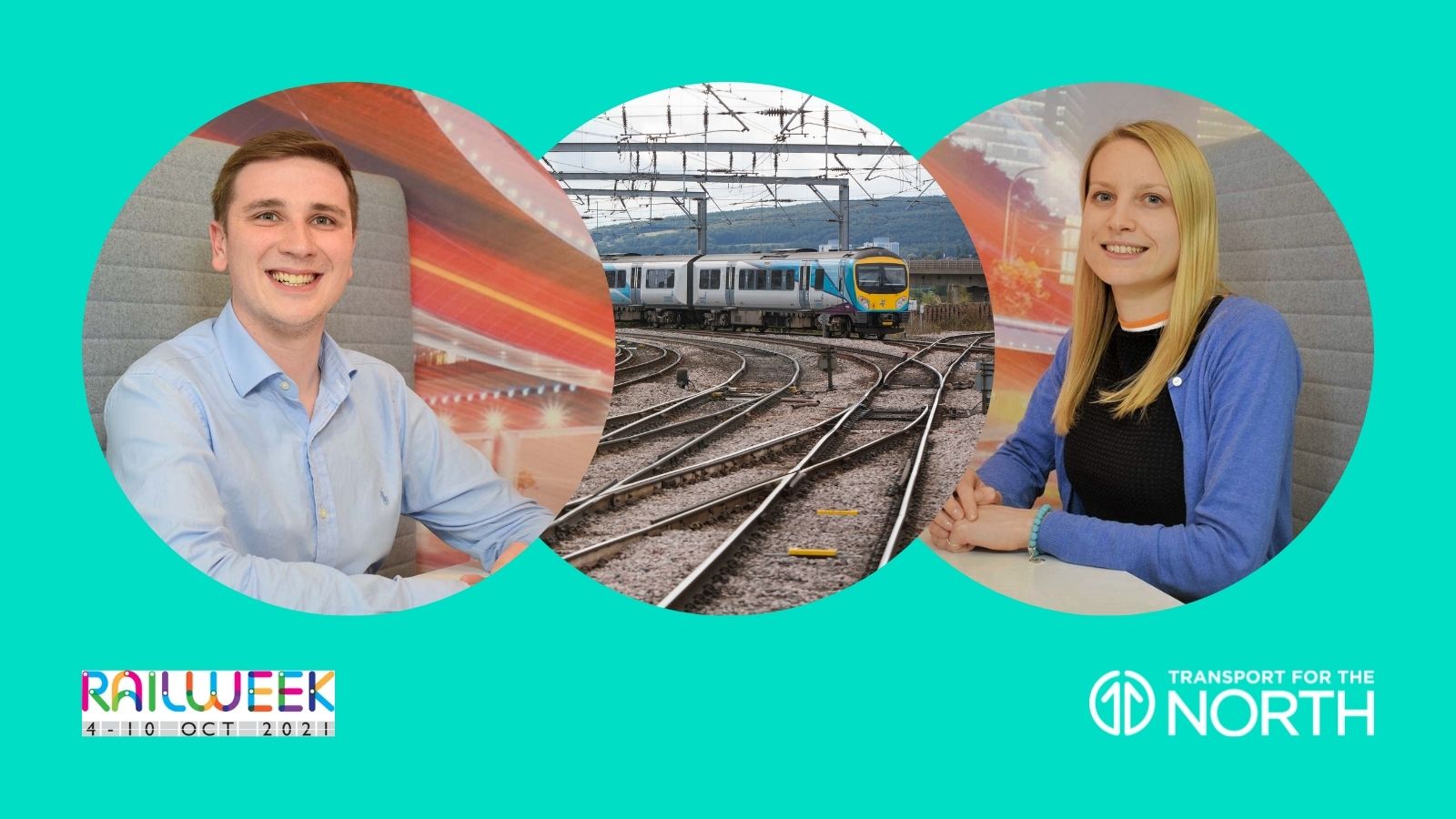Rail Week 2021 banner with Aaron Schofield and Lucy Hoyle