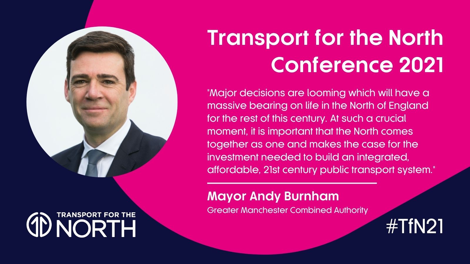 Andy Burnham speaker quote ahead of Transport for the North annual conference 2021