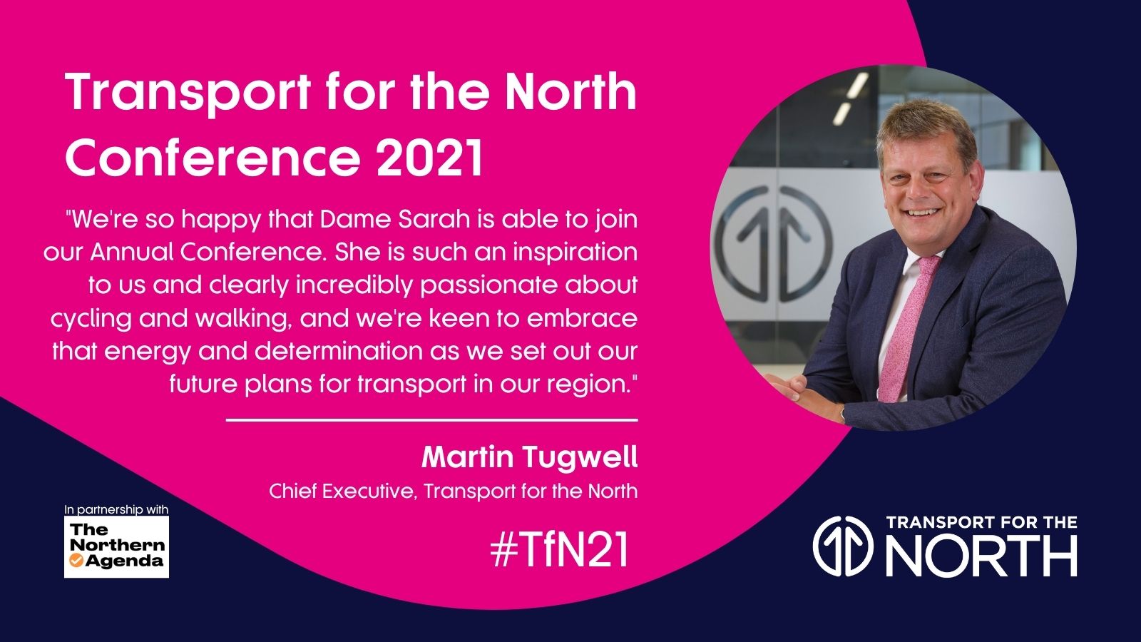Transport for the North Chief Executive Martin Tugwell welcomes Dame Sarah Storey to the Annual Conference